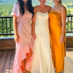 gold strapless bridesmaid dress